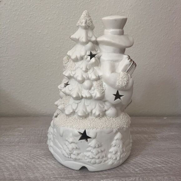 JCPenney Home Collection Snowman Ivory Bisque Accent Light Lamp Gold Porcelain - Picture 6 of 9